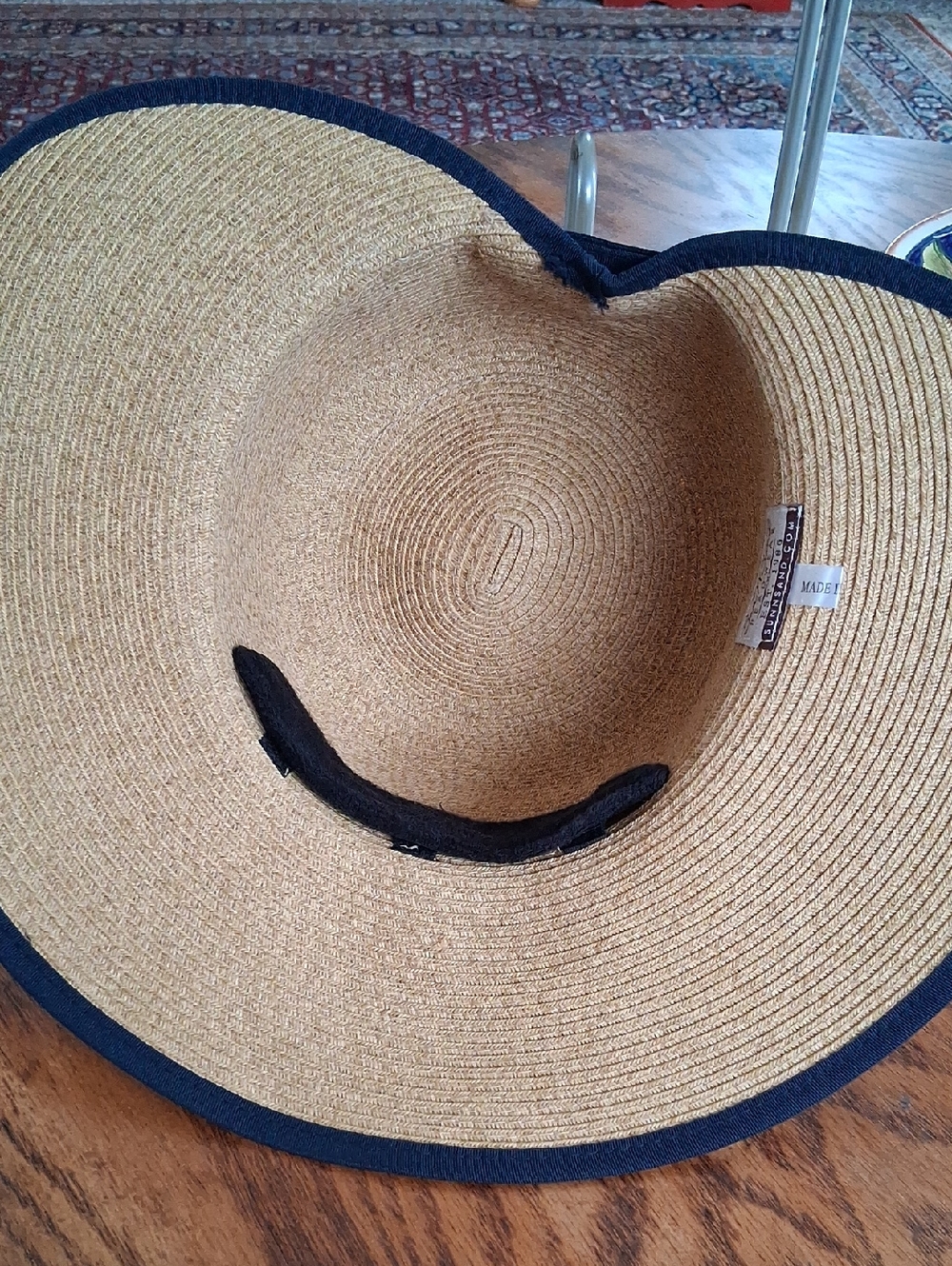 Sun And Sand Rafia Navy Trim  Backless Wide Brim Summer Beach Hat - Picture 7 of 9